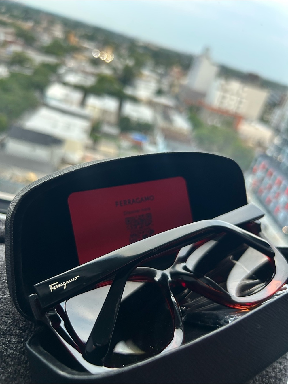 Salvatore Ferragamo Black Sunglasses Case with Red Authentication Card